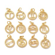 Brass Charms, with Jump Ring, Cadmium Free & Lead Free, Real 18K Gold Plated, Ring, 12 Constellations, 14.5x12x2mm, Hole: 3.4mm(KK-A160-20G)