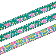 Ethnic Style Polyester Ribbon, Jacquard Ribbon, Tyrolean Ribbon, Flower Pattern, Sea Green, 1-1/4 inch(33mm), about 7.66 Yards(7m)/Roll(OCOR-WH0047-38D)