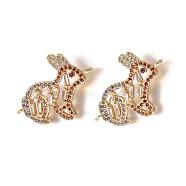 Brass Micro Pave Cubic Zirconia Bunny Links connectors, Rabbit Findings, Colorful, Golden, 21x18x3mm, Hole: 1.2mm(ZIRC-K081-12G)
