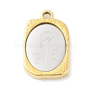 304 Stainless Steel Pendants, Rectangle with Twelve Zodiac Flower Charm, Golden & Stainless Steel Color, June Rose, 23x14.5x3mm, Hole: 2mm(STAS-F303-B06)