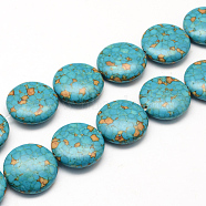 Dyed Synthetic Turquoise Bead Strands, Flat Round, Medium Turquoise, 16x8mm, Hole: 1~2mm, about 23pcs/strand, 15.4 inch~16.5 inch(TURQ-Q100-04E-01)