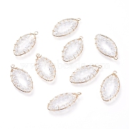 Transparent Glass Pendants, with Brass Findings, Oval, Clear, Real 18K Gold Plated, 31.3x16x4mm, Hole: 2mm(KK-I659-04G)