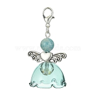 Natural Hemimorphite Pendant Decorations, with Glass Beads and Alloy Lobster Claw Clasps, Angel, 45mm(HJEW-TA00054-03)