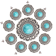 10 Sets Zinc Alloy Buttons, with Synthetic Turquoise and Iron Screws, for Purse, Bags, Leather Crafts Decoration, Flower, Turquoise, 24~24.5x8.5mm, Hole: 2.5mm(BUTT-GF0001-35)