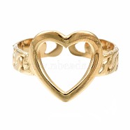 304 Stainless Steel Heart Open Cuff Ring, Chunky Hollow Ring for Women, Golden, US Size 6 3/4(17.1mm)(RJEW-T023-55G)