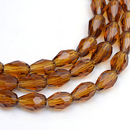 Transparent Glass Bead Strands, Faceted Teardrop, Saddle Brown, 8x6mm, Hole: 1mm, about 66~68pcs/strand, 19.6 inch(X-GLAA-R168-5x7-01B)
