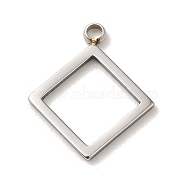 304 Stainless Steel Pendants,  Hollow Rhombus Charm, Stainless Steel Color, 15.5x13x1mm, Hole: 1.5mm(STAS-L022-291P)