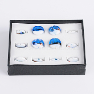 Ocean Style Flat Round Handmade Lampwork Beads, Royal Blue, 20~21x10mm, Hole: 2mm, about 12pcs/box(LAMP-F006-13)