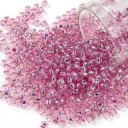 TOHO Round Seed Beads, Japanese Seed Beads, (2212) Silver Lined Baby Pink, 8/0, 3mm, Hole: 1mm, about 222pcs/bottle, 10g/bottle(SEED-JPTR08-2212)