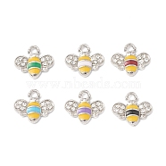 Platinum Plated Alloy Enamel Charms, with Rhinestone, Bee Charm, Mixed Color, 12.5x14.5x2.5mm, Hole: 1.8mm(ENAM-G212-18P)