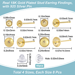 32Pcs 4 Size Rack Plating Brass Stud Earring Findings, Earring Settings with 925 Sterling Silver Pins, for Half Drilled Beads, Cadmium Free & Lead Free, with 40Pcs Plastic Ear Nuts, Golden, 14~14.5x3~6mm, Pin: 0.7mm, 8Pcs/size(KK-BBC0007-44)