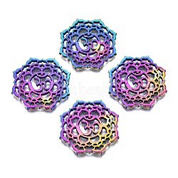 Eco-Friendly Alloy Filigree Joiners, Cadmium Free & Nickel Free & Lead Free, Flower with Aum/Om Symbol, Rainbow Color, 26x26x2mm(PALLOY-N163-002-NR)