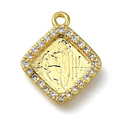 Rack Plating Brass Micro Pave Clear Cubic Zirconia Pendant Cabochon Settings, Long-Lasting Plated, Lead Free & Cadmium Free, Rhombus, Real 18K Gold Plated, 17x14x3mm, Hole: 1.2mm(KK-NH0001-19G)