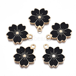 Alloy Enamel Pendants, Sakura Flower, Light Gold, Black, 20.5x17.5x1.5mm, Hole: 2mm(X-ENAM-S121-115D)