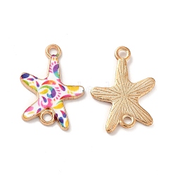Printed Alloy Connector Charms, Starfish Links, Light Gold, Nickel, Colorful, 23x16x1.5mm, Hole: 1.8mm(PALLOY-F298-01K)