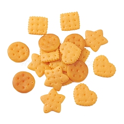 40Pcs 4 Styles Opaque Resin Pendants, Play Food, Imitation Food, Heart & Square & Flat Round & Star Biscuit Shape, Sandy Brown, 28~33x30~31x4~5mm, Hole: 1.4~1.5mm, 10pcs/style(CRES-CJ0001-45)