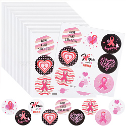 Round Dot Breast Cancer Awareness Pink Ribbon Stickers, Paper Self-Adhesive Decals for Event Supplies, Pink, 135x135x0.3mm, 9pcs/sheet, 20 sheets/bag(DIY-WH0409-31)