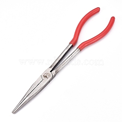 High Carbon Steel Needle Nose Pliers, Long Straight, Serrated Jaw, with Rubber Handle, Red, 28x5.7x1.05cm(PT-WH0006-06)