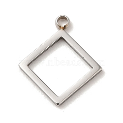 304 Stainless Steel Pendants,  Hollow Rhombus Charm, Stainless Steel Color, 15.5x13x1mm, Hole: 1.5mm(STAS-L022-291P)