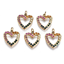 316 Surgical Stainless Steel Charms, with Jump Rings and Micro Pave Cubic Zirconia, Heart, Real 14K Gold Plated, 11.5x10x2mm, Hole: 1.6mm, Jump Ring: 3x0.5mm, 1.6mm inner diameter(STAS-N097-006)