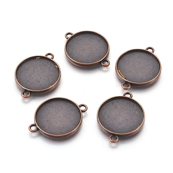 Tibetan Style Alloy Cabochon Connector Settings, Plain Edge Bezel Cups, Lead Free & Nickel Free, Flat Round, Red Copper, Tray: 20mm, 29x22x2.5mm, Hole: 2mm