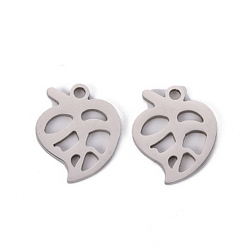 201 Stainless Steel Pendants, Laser Cut Pendants, Leaf, Stainless Steel Color, 15x13x1mm, Hole: 1.6mm