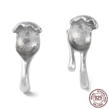 Rhodium Plated 925 Sterling Silver Stud Earring Findings, Water Drop, for Half Drilled Beads, with S925 Stamp, Real Platinum Plated, 16x6.5mm, Pin: 11x0.9mm and 0.7mm