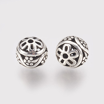 Tibetan Style Alloy Beads, Hollow Round, Antique Silver, 11x10mm, Hole: 1.5mm