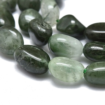 Natural Green Rutilated Quartz Beads Strands, Tumbled Stone, Nuggets, 8~10x8x5~6mm, Hole: 0.6mm, about 45pcs/Strand, 15.75 inch(40cm)