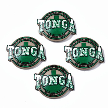 3D Printed Acrylic Pendants, Half Round/Dome with Word Tonga, Tan, 37x42x6.5mm, Hole: 1.6mm