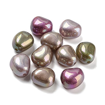 Spray Painted ABS Plastic Beads, Imitation Pearl, Oval, Dyed, AB Color Plated, Mixed Color, 16x13.5x10mm, Hole: 2mm