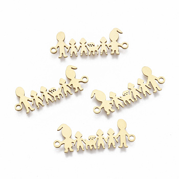201 Stainless Steel Links connectors, Laser Cut, Family, Golden, 11x28.5x1mm, Hole: 1.5mm