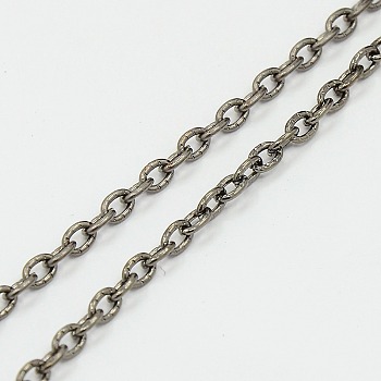 Iron Textured Cable Chains, Unwelded, with Spool, Gunmetal, 4x3x0.7mm, about 328.08 Feet(100m)/roll