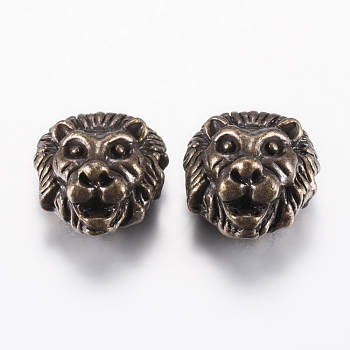 Tibetan Style Alloy Beads, Lion Head, Antique Bronze, 13x12x8mm, Hole: 2mm