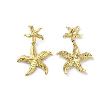 Ion Plating(IP) 304 Stainless Steel Stud Earrings, Starfish, Golden, 52x31.5mm