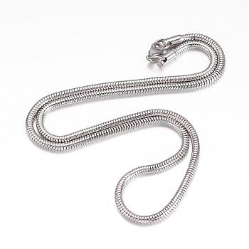 304 Stainless Steel Necklace, Round Snake Chains, with Lobster Claw Clasps, Stainless Steel Color, 20.08 inch(510mm), 3mm