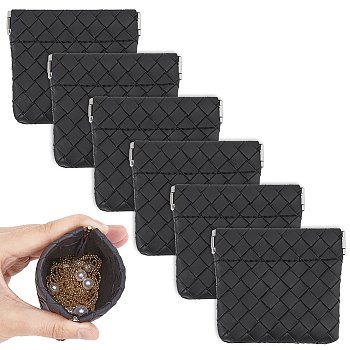 Rectangle Imitation Leather Multipurpose Shrapnel Makeup Bags, Coin Pouches for Lipstick, Small Items, Change Storage, Rhombus Pattern, Black, 7.2x8.5x0.65cm