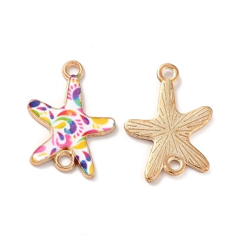 Printed Alloy Connector Charms, Starfish Links, Light Gold, Nickel, Colorful, 23x16x1.5mm, Hole: 1.8mm