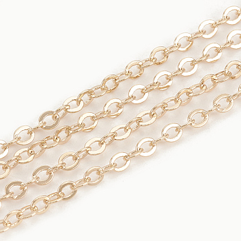Brass Cable Chains, Soldered, with Spool, Flat Oval, Real 18K Gold Plated, 2.5x2x0.2mm, about 98.42 Feet(30m)/roll