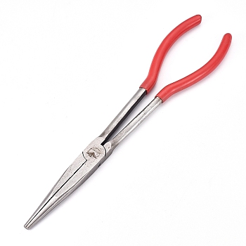 High Carbon Steel Needle Nose Pliers, Long Straight, Serrated Jaw, with Rubber Handle, Red, 28x5.7x1.05cm
