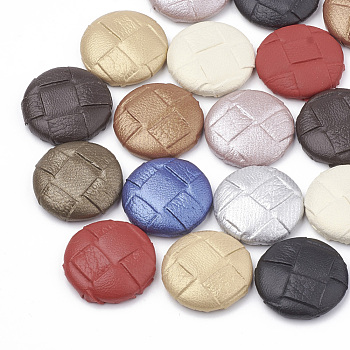 Imitation Leather Covered Cabochons, with Aluminum Bottom, Half Round/Dome, Platinum, Mixed Color, 19x5~6mm