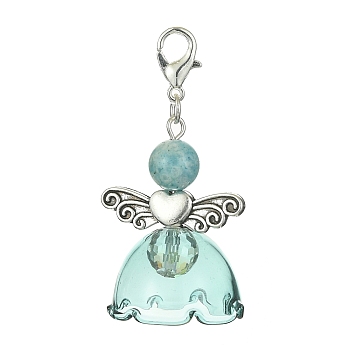 Natural Hemimorphite Pendant Decorations, with Glass Beads and Alloy Lobster Claw Clasps, Angel, 45mm
