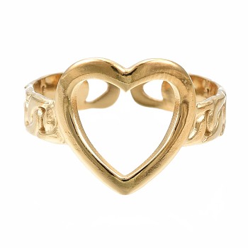 304 Stainless Steel Heart Open Cuff Ring, Chunky Hollow Ring for Women, Golden, US Size 6 3/4(17.1mm)