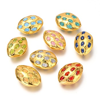 Cat Eye Beads, with Golden Tone Brass Findings, Oval, Mixed Color, 29~30x20.5~21x11~12mm, Hole: 1.2mm