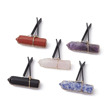 Wire Wrapped Bullet Natural Gemstone Car Air Vent Clips, Automotive Interior Trim, with Magnetic Ferromanganese Iron & Plastic Clip, 38.5~39mm
