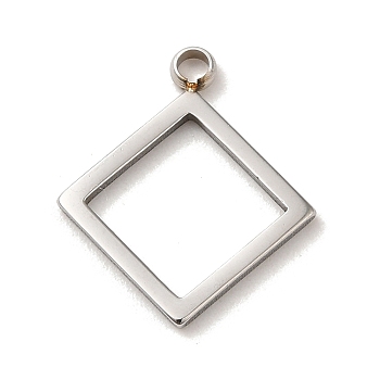 304 Stainless Steel Pendants,  Hollow Rhombus Charm, Stainless Steel Color, 15.5x13x1mm, Hole: 1.5mm