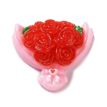 Valentine's Day Opaque Resin Cabochons, Flower, Red, 21.5x24x9.5mm