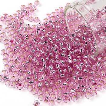 TOHO Round Seed Beads, Japanese Seed Beads, (2212) Silver Lined Baby Pink, 8/0, 3mm, Hole: 1mm, about 222pcs/bottle, 10g/bottle