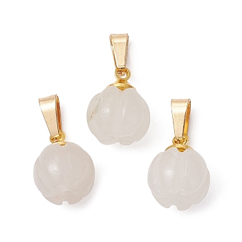 Natural White Jade Pumpkin Charms with Golden Tone 304 Stainless Steel Snap on Bails, 12x9.5mm, Hole: 6.5x3mm