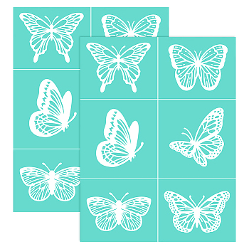 Self-Adhesive Silk Screen Printing Stencil, for Painting on Wood, DIY Decoration T-Shirt Fabric, Turquoise, Butterfly Pattern, 28x22cm